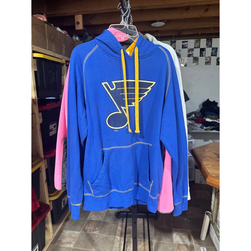 NHL St Louis Blues Hoodie Blue Yellow Embroidered Logo Fleece‎ Sweatshirt Small